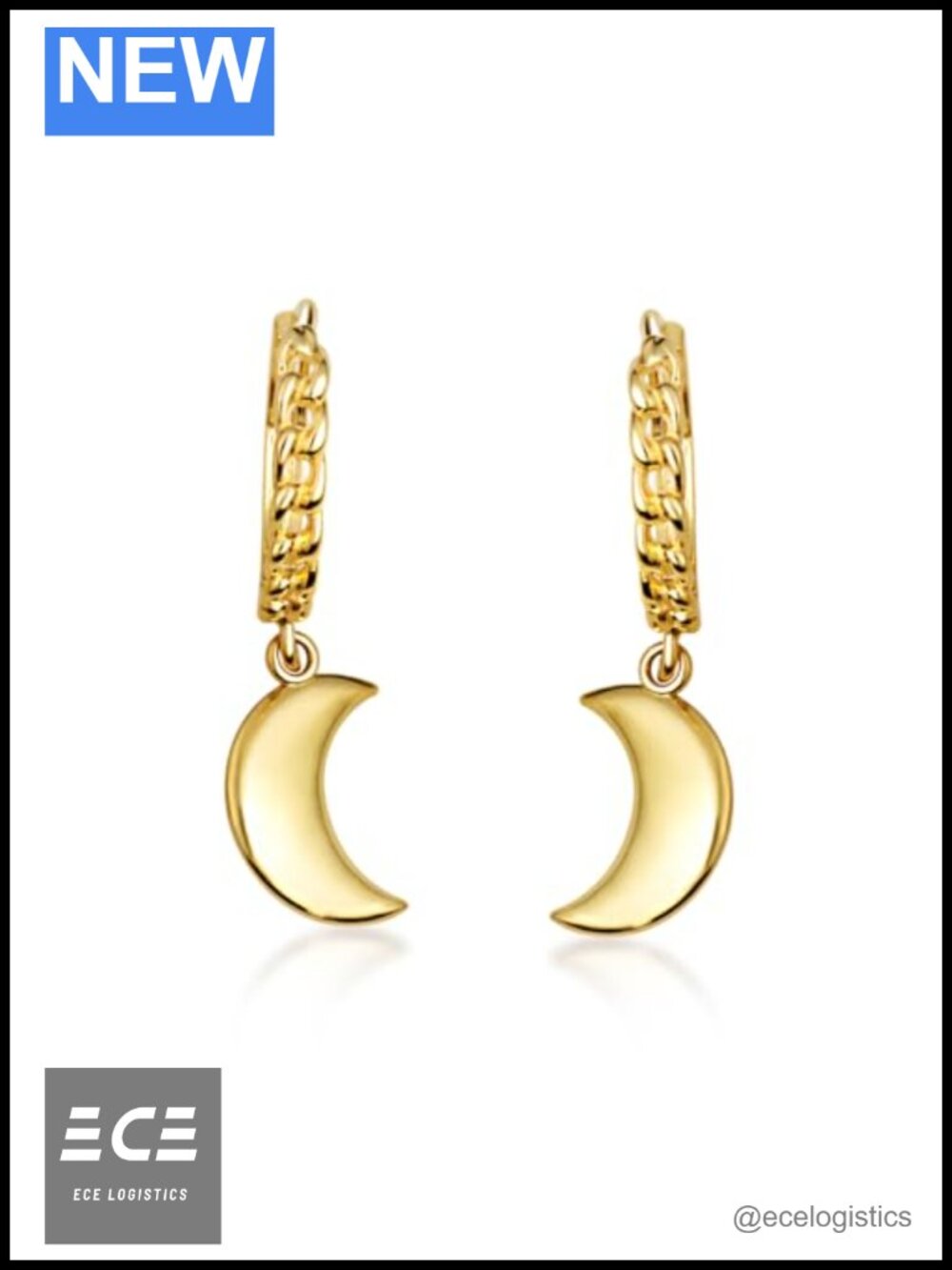 10K 14K Yellow Gold Crescent Moon Cuban Link Huggie Hoop Earrings